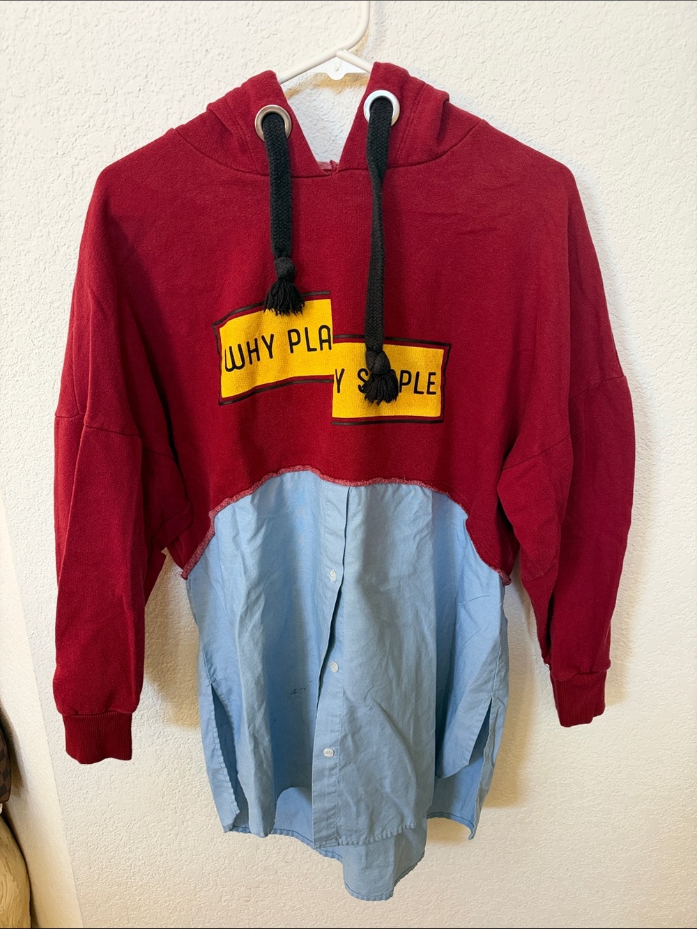 Women’s Zara Two-Tone Hooded Sweatshirt - Red and Light Blue